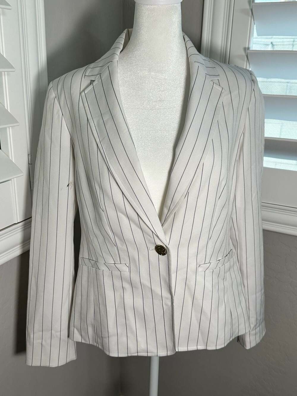 Anne Klein White and black  Pinstripe One-Button Blazer Jacket